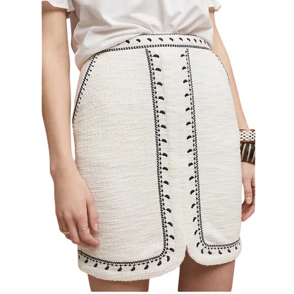 ANTHROPOLOGIE Dolan White Textured Mini Skirt SMALL Knit Preppy K-Pop Kawaii NWT - Picture 1 of 9